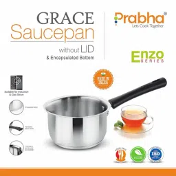 Prabha Stainless Steel Silver Induction Base Virgo Sauce Pan, Without Lid - 2.0 L, Size 18 cm image 3