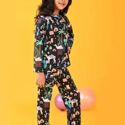 Anthrilo Girls Black & Blue Printed Full Sleeves Night Suits image 4