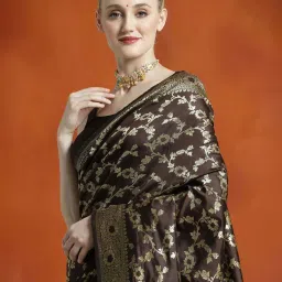 Jaipur Kurti Brown Woven Saree With Unstitched Blouse image 4