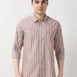 Peter England Brown Slim Fit Striped Shirt-image-53