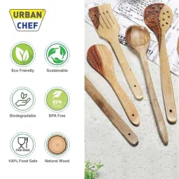 Urban Chef Brown Wood Non-Stick Spatula For Cooking And Serving - Set of 6 image 2