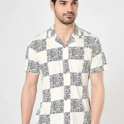 7 Alt By Pantaloons Marshmallow & Black Cotton Slim Fit Printed Shirt-picture-23