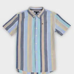 Tommy Hilfiger Kids Blue Cotton Regular Fit Striped Shirt-image-17