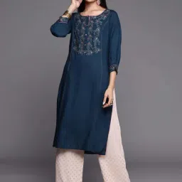 Libas Navy Embroidered Straight Kurta-image-1