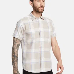 Mettle Khaki Cotton Regular Fit Checks Shirt image 4