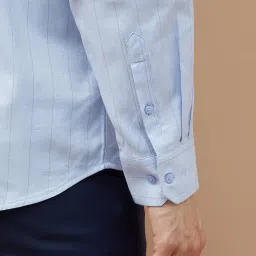 Code By Lifestyle Blue Cotton Regular Fit Striped Shirt image 4