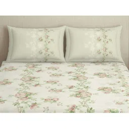 Spaces Botanica Cream Cotton Viscose 138 TC Double Bedsheet with 2 Pillow Covers image 4