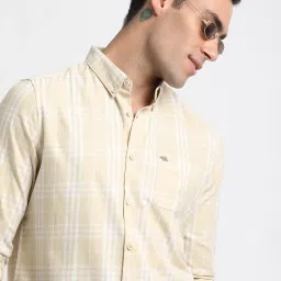 The Bear House Beige Cotton Slim Fit Checks Shirt image 4