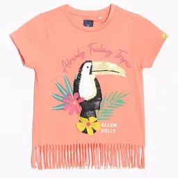 Allen Solly Girls Peach Cotton Embellished T-shirt-image-57