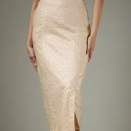 Fablestreet Beige Polyster Fitted Self Skirt-image-5