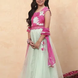 Biba Girls Green Floral Print Lehengas Cholis image 4