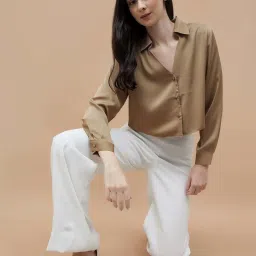 Ginger by Lifestyle Brown Regular Fit Crop Shirt image 4