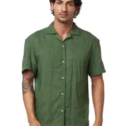 Spykar Green Cotton Regular Fit Embroidered Shirt-image-51