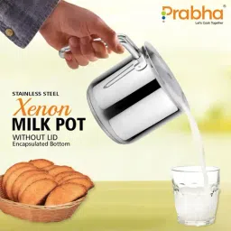 Prabha Stainless Steel Silver Milk Pot ,Induction Base,Ideal Set of 2 -1 Litre image 5