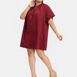 VIRGIO Maroon Relaxed Fit Solid Dress image 4