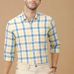 CAVALLO By Linen Club Blue Linen Contemporary Fit Checks shirts image 4