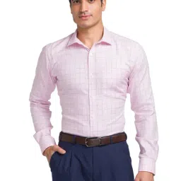 Park Avenue Light Pink Slim Fit Check Shirt-picture-21