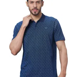 Park Avenue Dark Blue Slim Fit Polo Printed T-Shirt-image-35