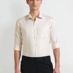 Arrow Beige Cotton Slim Fit Texture Shirt-picture-21