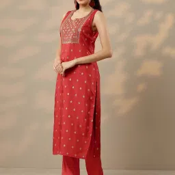 Libas Orange Silk Blend Regular Fit Ethnic Motifs Kurta Sets image 4