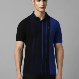 Louis Philippe Sport Navy Cotton Slim Fit Striped Polo T-Shirt-picture-15