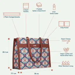 ZOUK Kovil Blue Printed Tote Handbag image 4