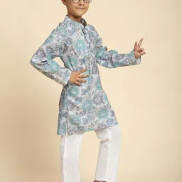 Pro-Ethic Style Developer Boys Grey & Blue Cotton Printed Full Sleeves Kurta Sets image 4