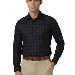 Van Heusen Black Cotton Slim Fit Checks Shirt-picture-23