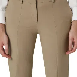 Van Heusen Khaki Cotton Mid Rise Formal Trousers image 4