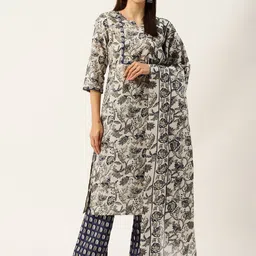 FERANOID Floral Printed Regular Beads and Stones Pure Cotton Kurta with Palazzos & Dupatta-image-16