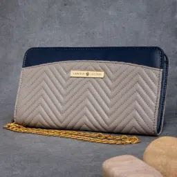 Carlton London Navy Blue & Beige Textured Zip Around Wallet for Women-picture-21