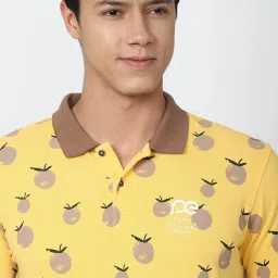 Peter England Yellow Slim Fit Printed Polo T-Shirt image 4
