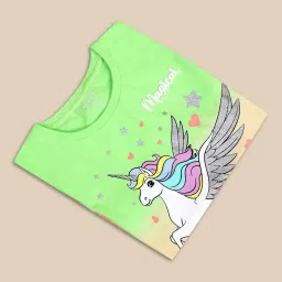 Kidsville Girls Green & Orange Cotton Printed Tshirt image 4