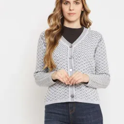 MADAME Grey Textured Pattern Cardigan-image-17