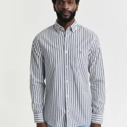 GANT Men Button-Down Classic Poplin Striped Cotton White Shirt-image-24