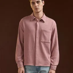 The Bear House Pink Relaxed Fit Textured Shirt-image-20