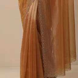 Libas Rust Embellished Saree With Unstitched Blouse image 4