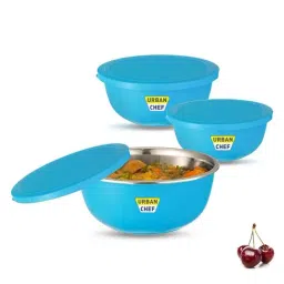 Urban Chef Blue Stainless Steel Microwave Safe Serving Bowl With Lid - Set of 3-image-25