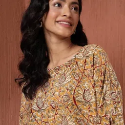 Fabindia Mustard Viscose Comfort Fit Print Top image 4