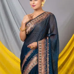 MAHALASA Blue Embellished Saree With Unstitched Blouse image 4