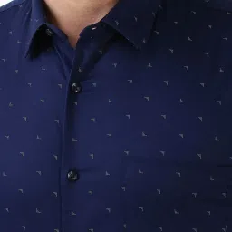 Peter England Navy Slim Fit Printed Shirt image 4
