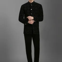 Louis Philippe Black Regular Fit Embroidered Two Piece Suit image 5