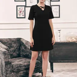 SELVIA Black Regular Fit A Line Dress-image-39