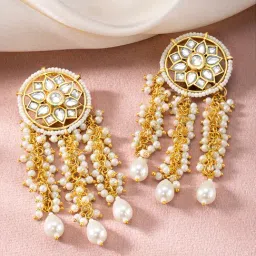 Peora Gold Plated White Kundan & Beads Studded Earrings-picture-17