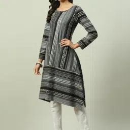 Biba Grey & Black Printed A Line Kurta image 4
