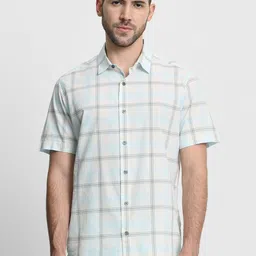 Mufti Men Slim Fit Checked Spread Collar Cotton Casual Shirt-image-80
