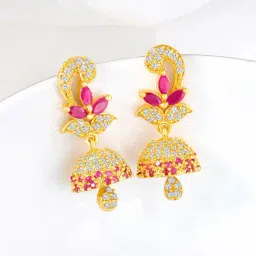 Peora Gold Plated Pink Cubic Zirconia Studded Jhumki Earrings-picture-37
