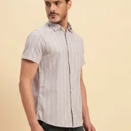 Cantabil Purple Cotton Regular Fit Striped Casual Shirt image 4