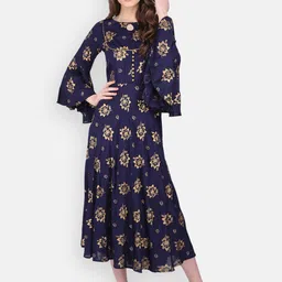 MARC LOUIS Blue Ethnic Motifs Printed Flared Sleeves Angrakha Anarkali Kurti-image-73
