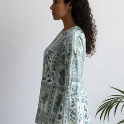 HERE&NOW Women Geometric Printed Bell Sleeves Thread Work Kurta image 3